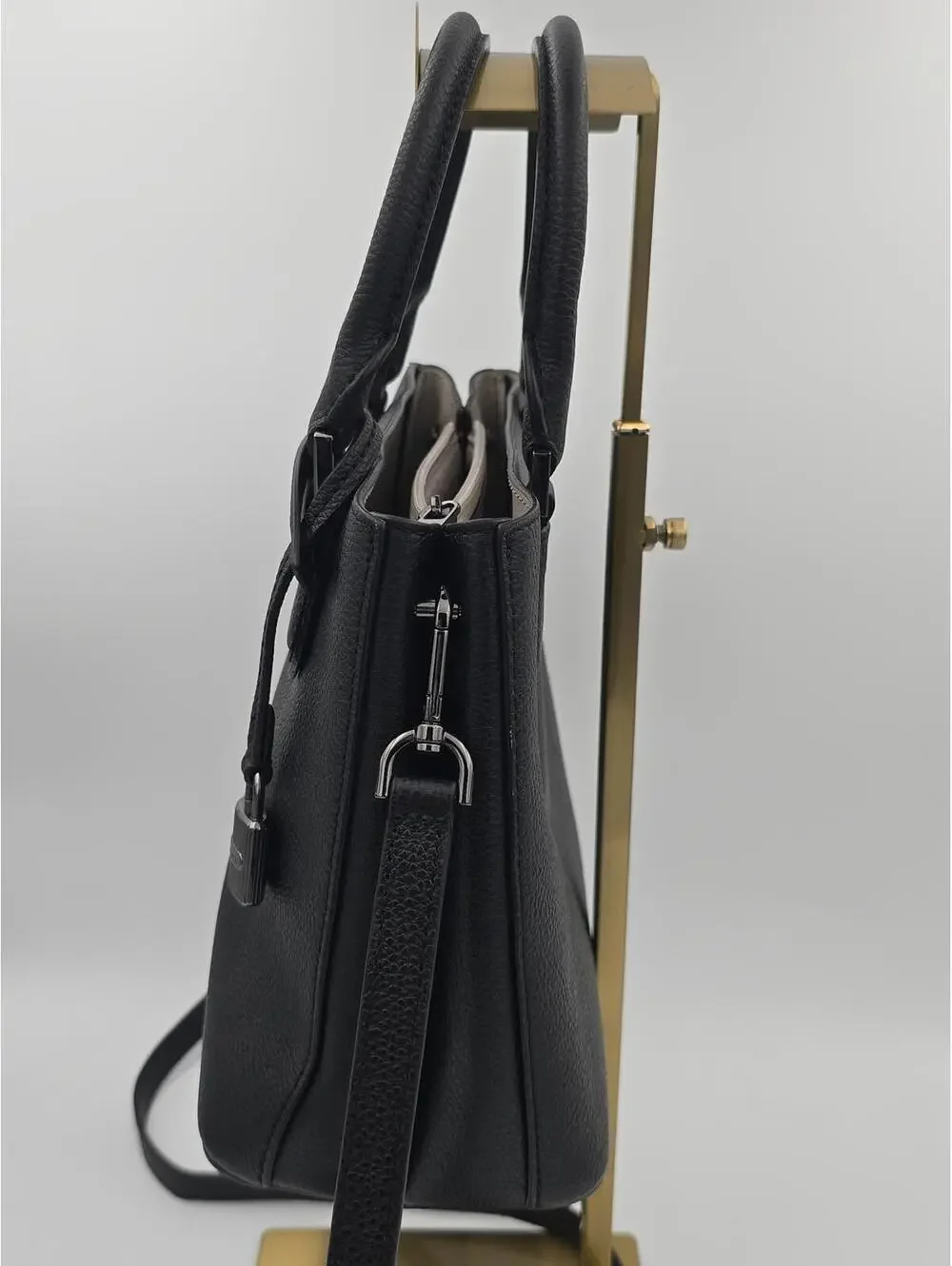 Michael Kors Adele Black Pebbled Leather Satchel Crossbody Bag Silver Hardware